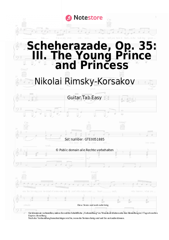 Einfache Tabs Nikolai Rimsky-Korsakov - Scheherazade, Op. 35: III. The Young Prince and Princess - Gitarre.Tabs.Easy