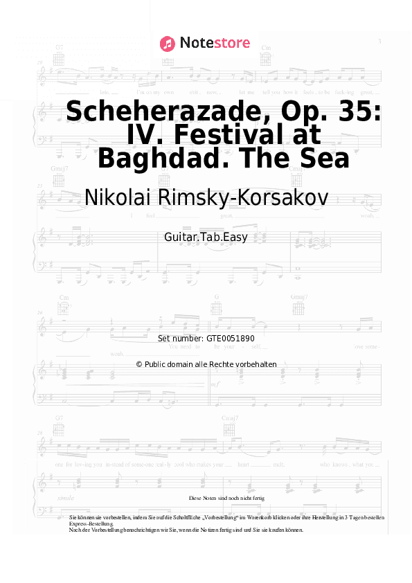 Einfache Tabs Nikolai Rimsky-Korsakov - Scheherazade, Op. 35: IV. Festival at Baghdad. The Sea - Gitarre.Tabs.Easy
