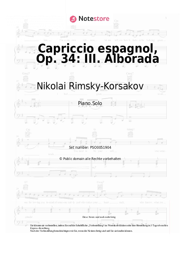 Noten Nikolai Rimsky-Korsakov - Capriccio espagnol, Op. 34: III. Alborada - Klavier.Solo