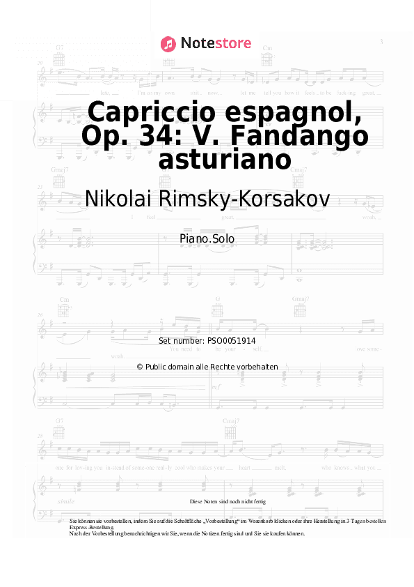 Noten Nikolai Rimsky-Korsakov - Capriccio espagnol, Op. 34: V. Fandango asturiano - Klavier.Solo