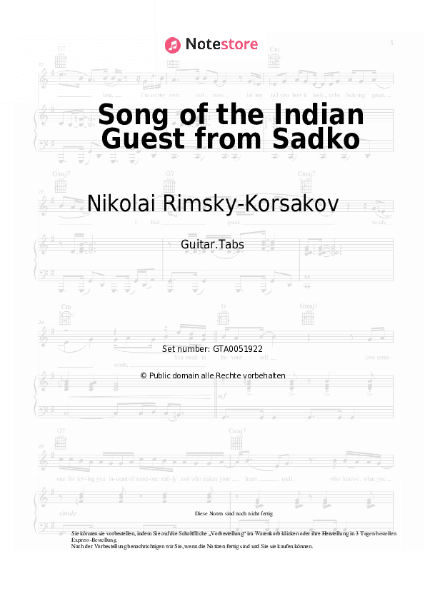Tabs Nikolai Rimsky-Korsakov - Song of the Indian Guest from Sadko - Gitarre.Tabs