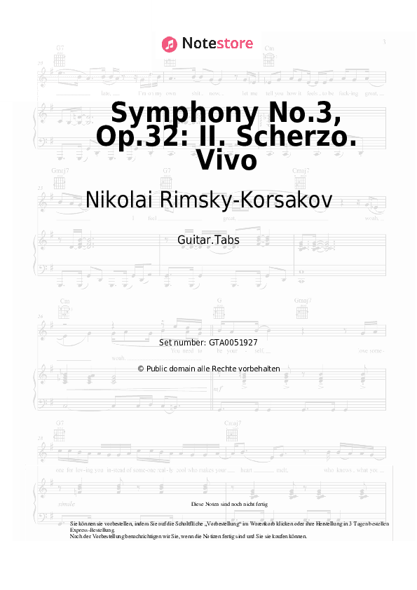 Tabs Nikolai Rimsky-Korsakov - Symphony No.3, Op.32: II. Scherzo. Vivo - Gitarre.Tabs