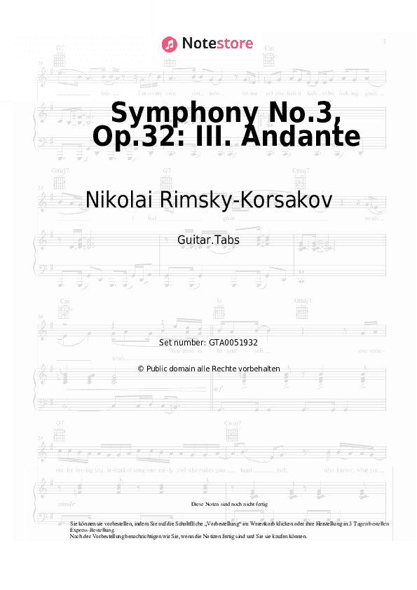 Tabs Nikolai Rimsky-Korsakov - Symphony No.3, Op.32: III. Andante - Gitarre.Tabs