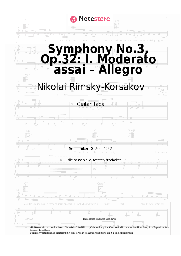 Tabs Nikolai Rimsky-Korsakov - Symphony No.3, Op.32: I. Moderato assai – Allegro - Gitarre.Tabs