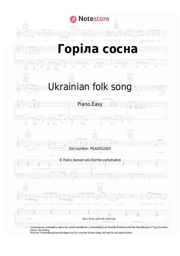 Einfache Noten Ukrainian folk song - Горіла сосна - Klavier.Einfach