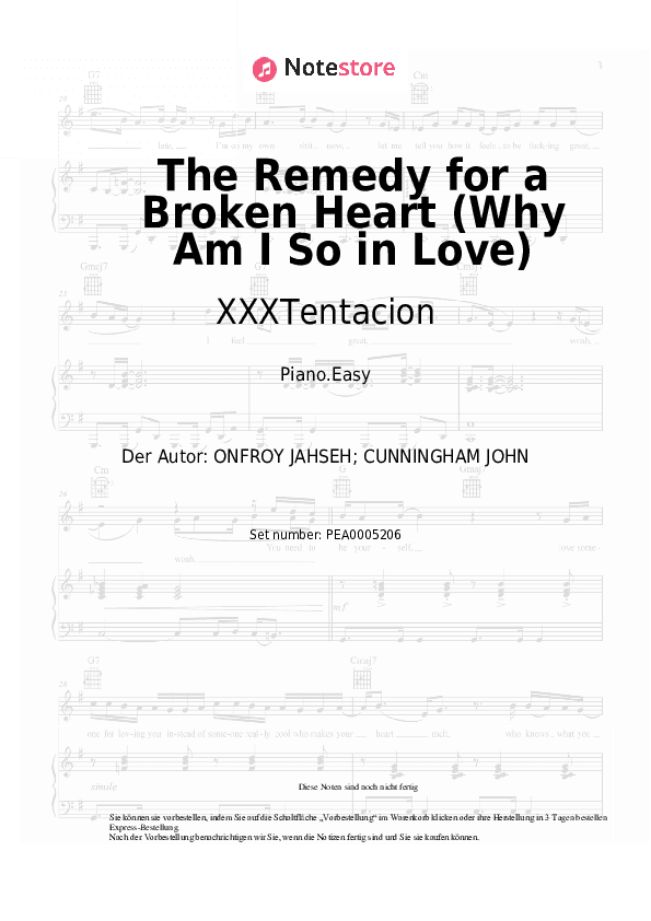 Einfache Noten XXXTentacion - The Remedy for a Broken Heart (Why Am I So in Love) - Klavier.Einfach