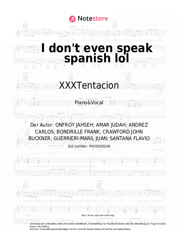 Noten mit Gesang XXXTentacion - I don't even speak spanish lol - Klavier&Gesang