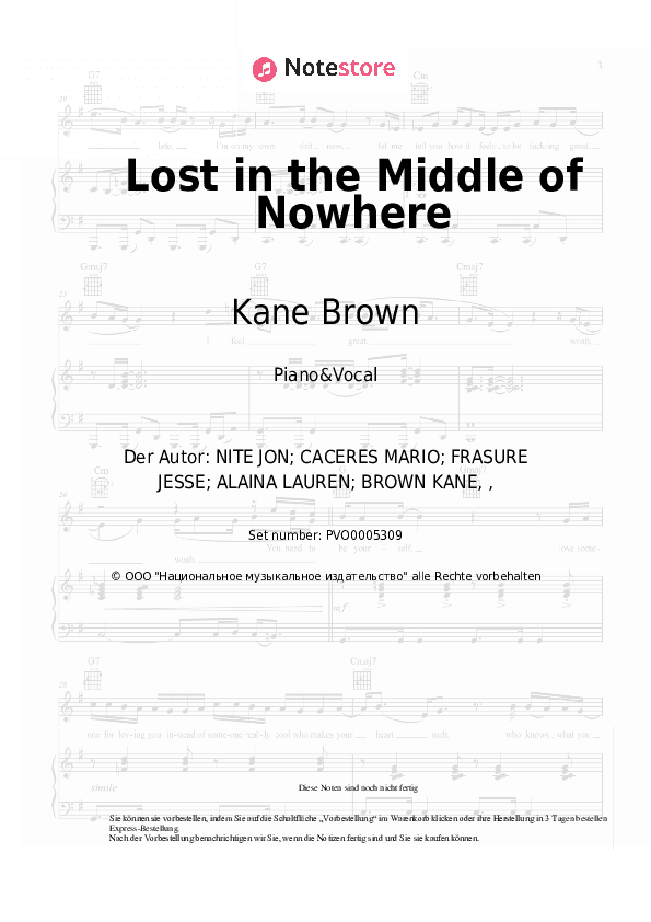 Noten mit Gesang Kane Brown, Becky G - Lost in the Middle of Nowhere - Klavier&Gesang