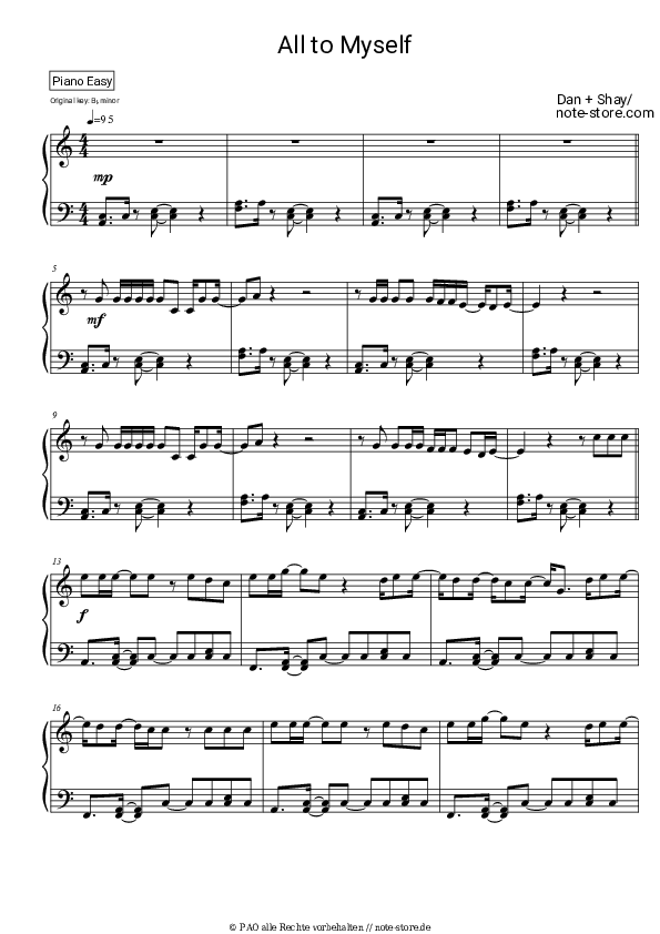 Einfache Noten Dan + Shay - All To Myself - Klavier.Einfach