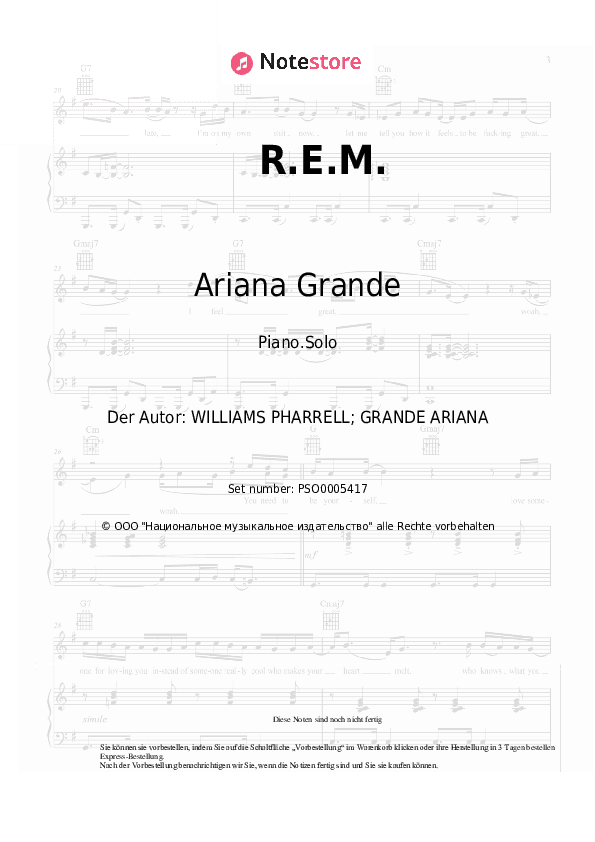 Noten Ariana Grande - R.E.M. - Klavier.Solo
