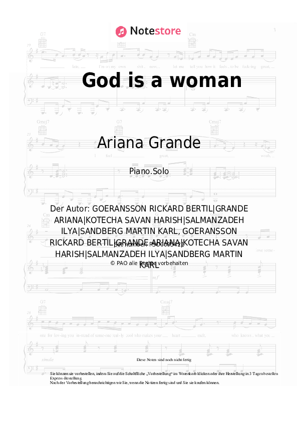 Noten Ariana Grande - God is a woman - Klavier.Solo