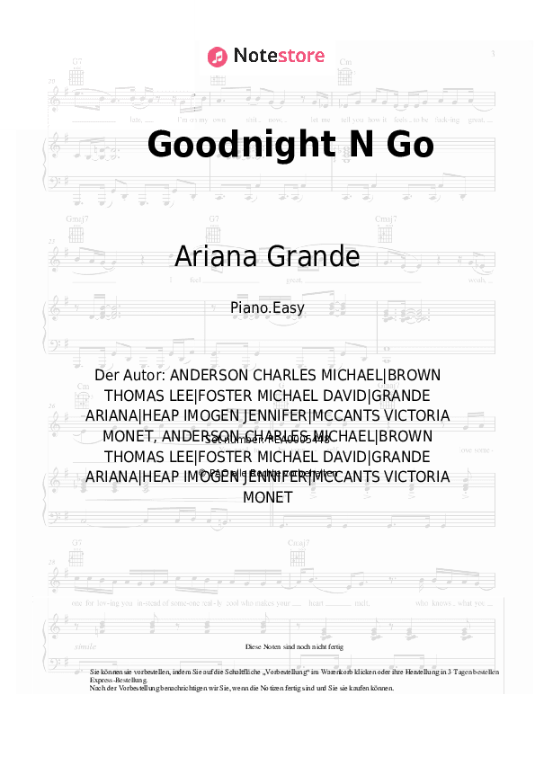 Einfache Noten Ariana Grande - Goodnight N Go - Klavier.Einfach