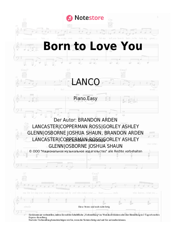 Einfache Noten LANCO - Born to Love You - Klavier.Einfach
