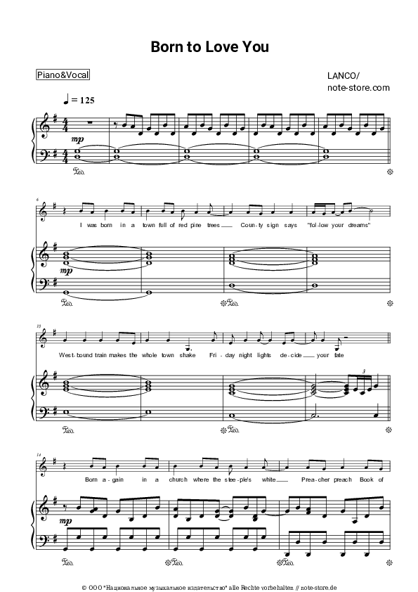 Noten mit Gesang LANCO - Born to Love You - Klavier&Gesang