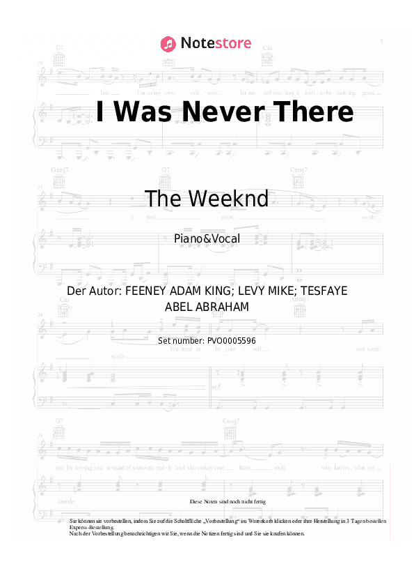 Noten mit Gesang The Weeknd, Gesaffelstein - I Was Never There - Klavier&Gesang