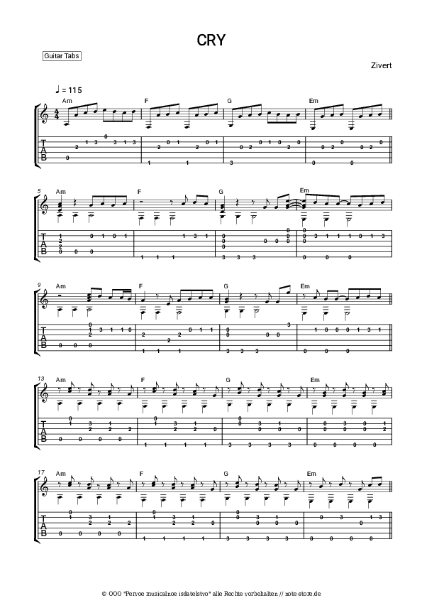 Tabs Zivert - CRY - Gitarre.Tabs