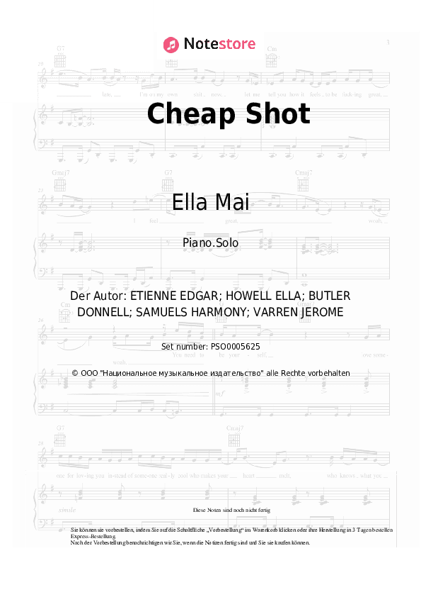 Noten Ella Mai - Cheap Shot - Klavier.Solo