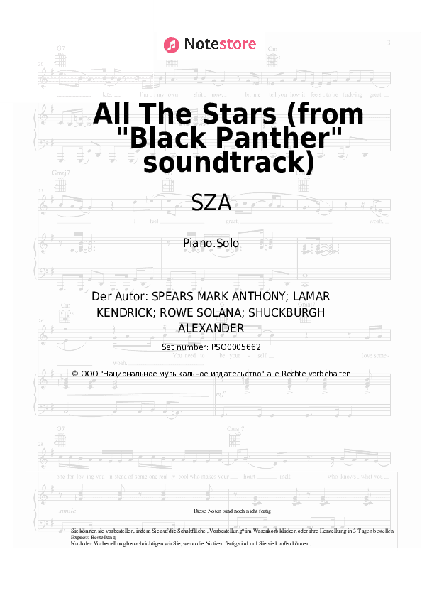 Noten SZA, Kendrick Lamar - All The Stars (from Black Panther soundtrack) - Klavier.Solo