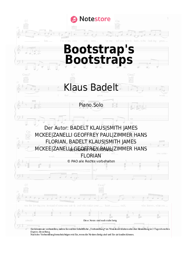 Noten Klaus Badelt - Bootstrap's Bootstraps - Klavier.Solo