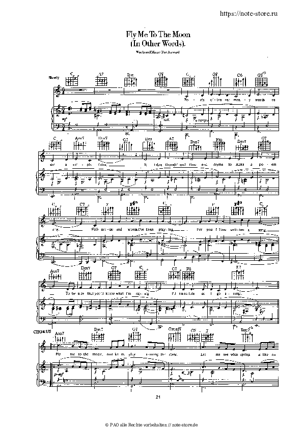 Noten mit Gesang Frank Sinatra - Fly Me To The Moon - Klavier&Gesang