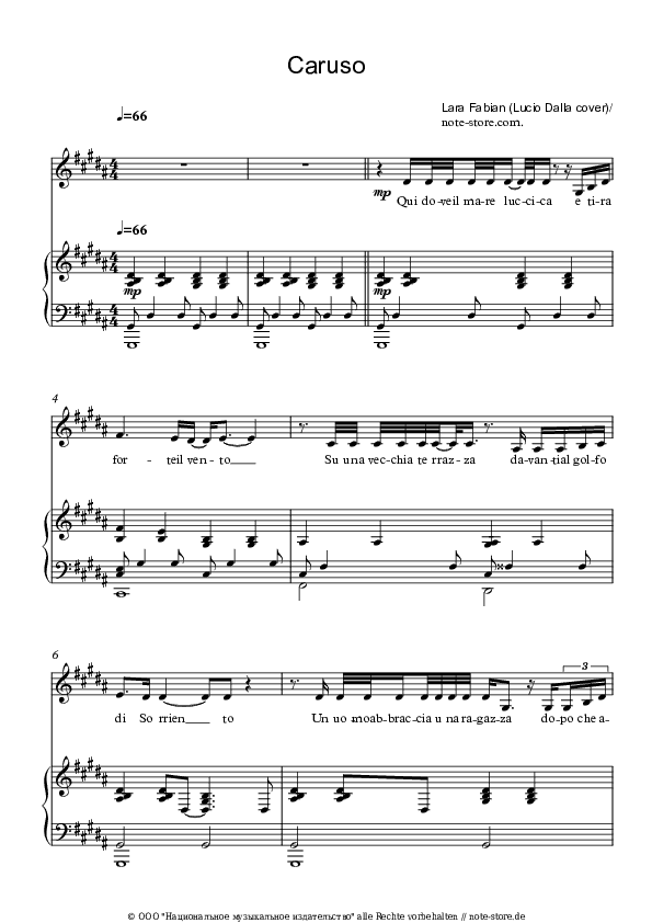 Noten mit Gesang Lara Fabian - Caruso - Klavier&Gesang