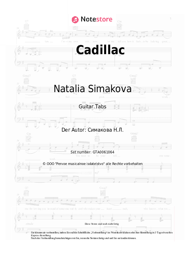 Tabs Natalia Simakova - Cadillac - Gitarre.Tabs