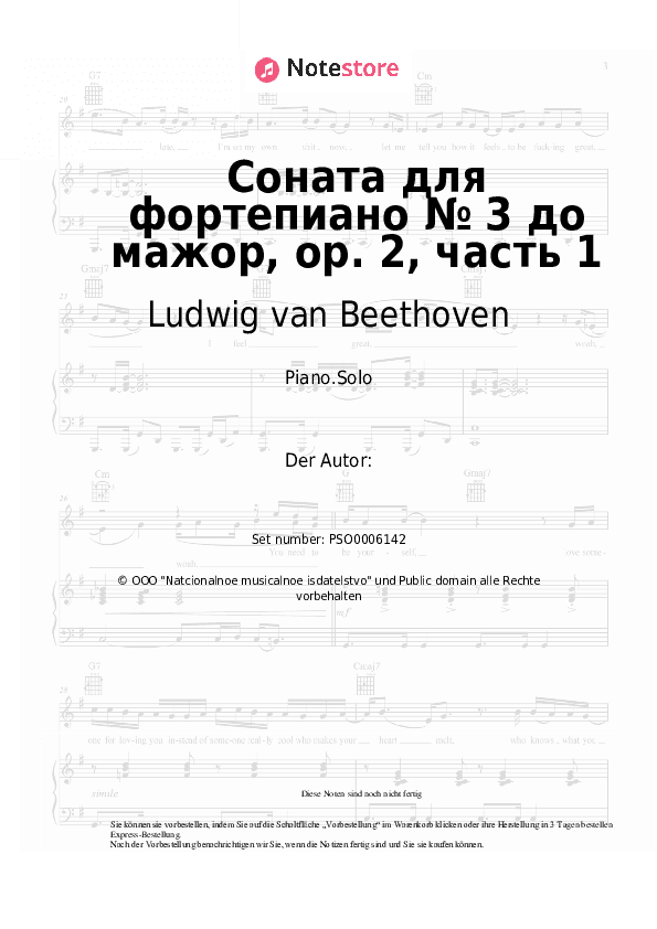 Noten Ludwig van Beethoven - Piano Sonata No. 3 in C major, Op. 2, 1st Movement - Klavier.Solo