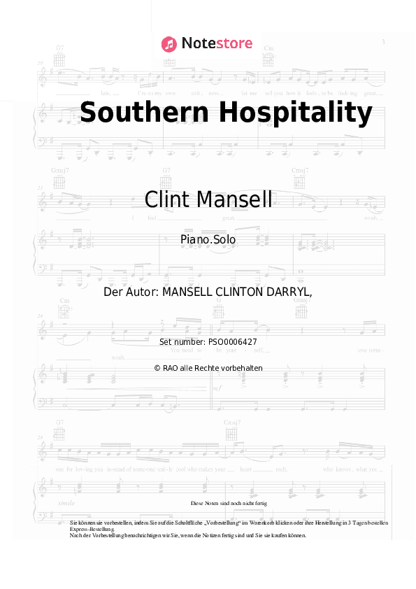 Noten Clint Mansell, Kronos Quartet - Southern Hospitality - Klavier.Solo