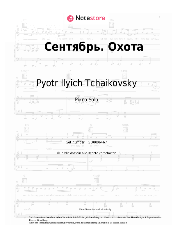 Noten Pyotr Ilyich Tchaikovsky - September. Hunt - Klavier.Solo