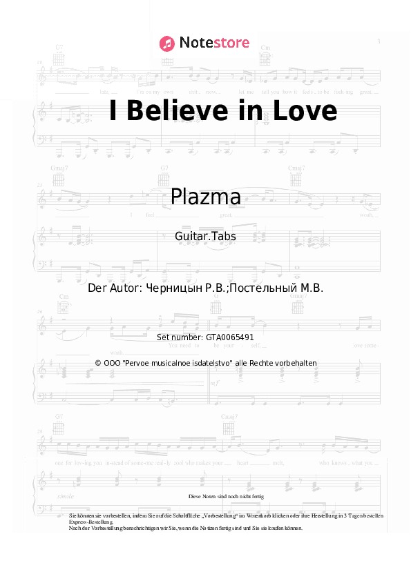 Tabs Plazma - I Believe in Love - Gitarre.Tabs