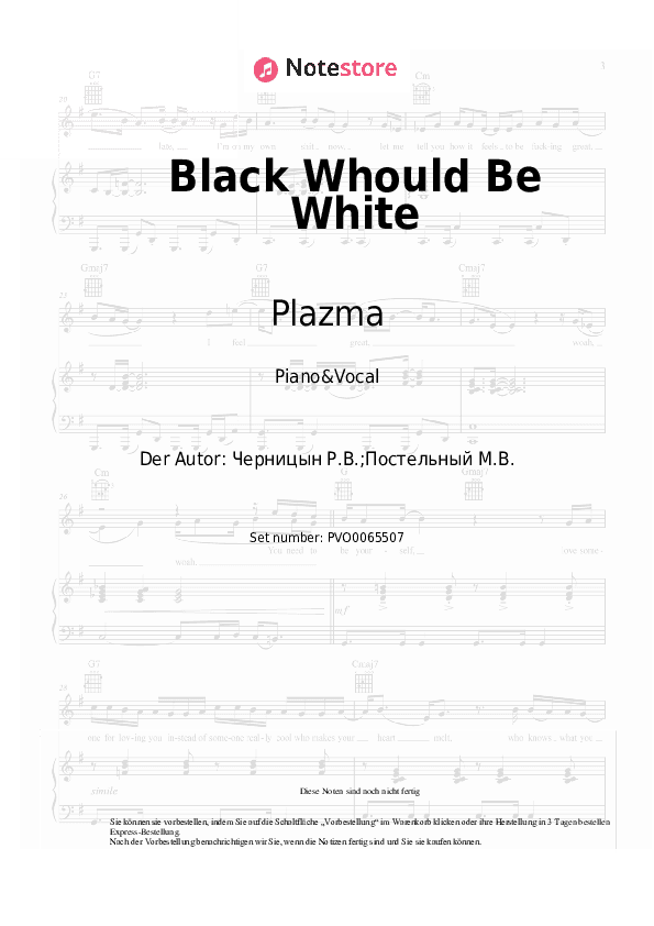 Noten mit Gesang Plazma - Black Would Be White - Klavier&Gesang