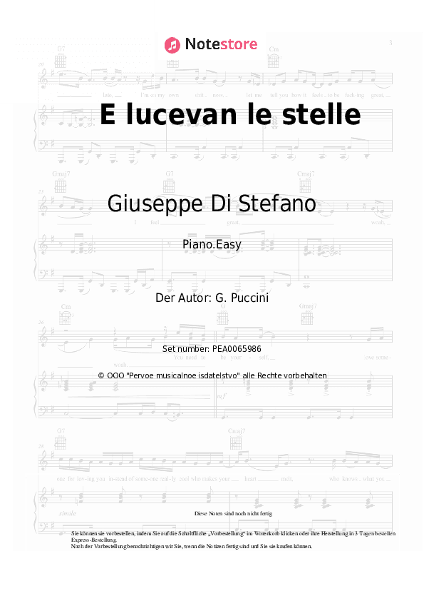 Einfache Noten Giuseppe Di Stefano - E lucevan le stelle - Klavier.Einfach