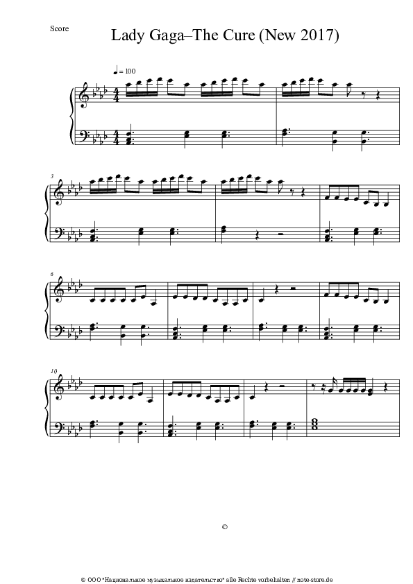 Noten Lady Gaga - The Cure - Klavier.Solo