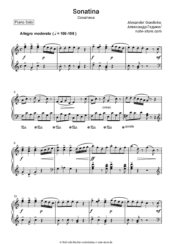 Noten Alexander Goedicke - Sonatina, Op. 36, No. 20 - Klavier.Solo