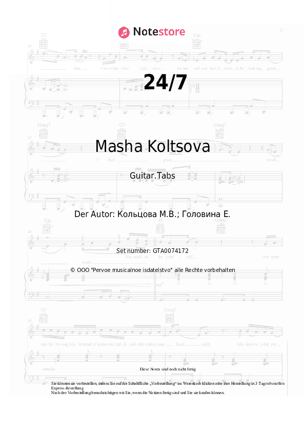 Tabs Masha Koltsova - 24/7 - Gitarre.Tabs