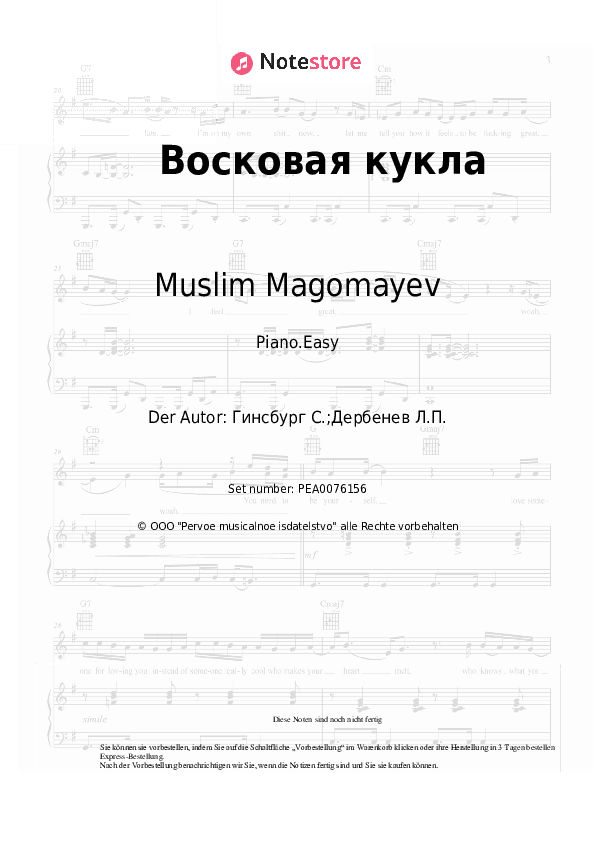 Einfache Noten Muslim Magomayev - Восковая кукла - Klavier.Einfach