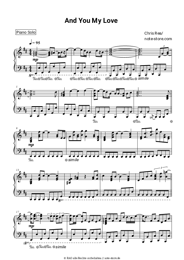Noten Chris Rea - And You My Love - Klavier.Solo
