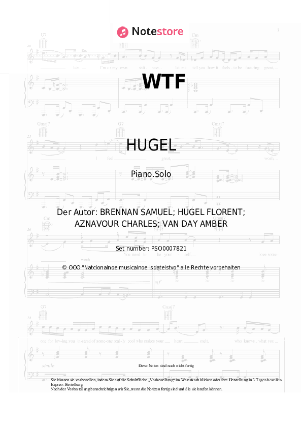 Noten HUGEL, Amber Van Day - WTF - Klavier.Solo