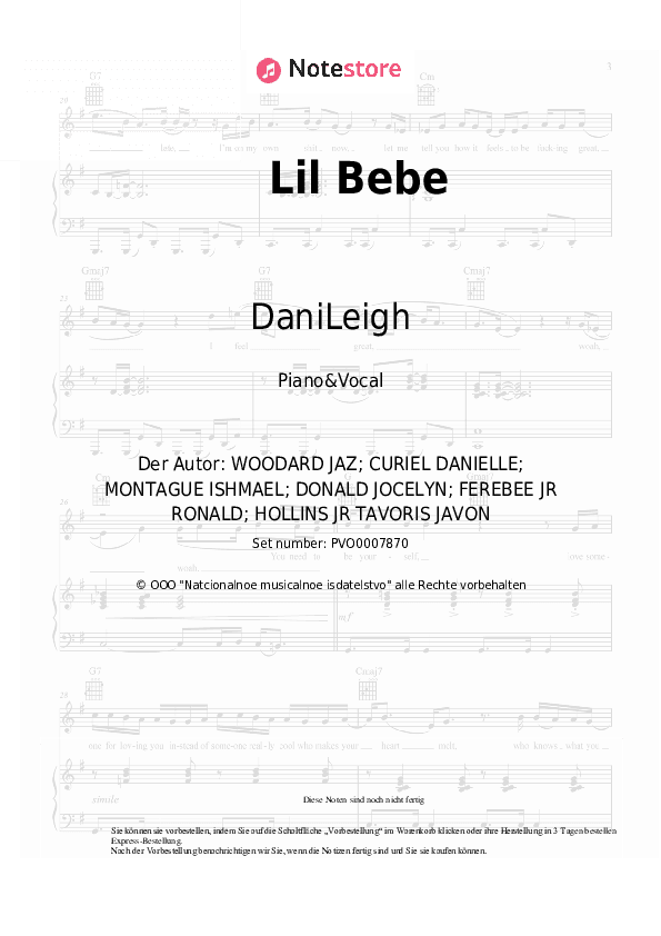 Noten mit Gesang DaniLeigh - Lil Bebe - Klavier&Gesang