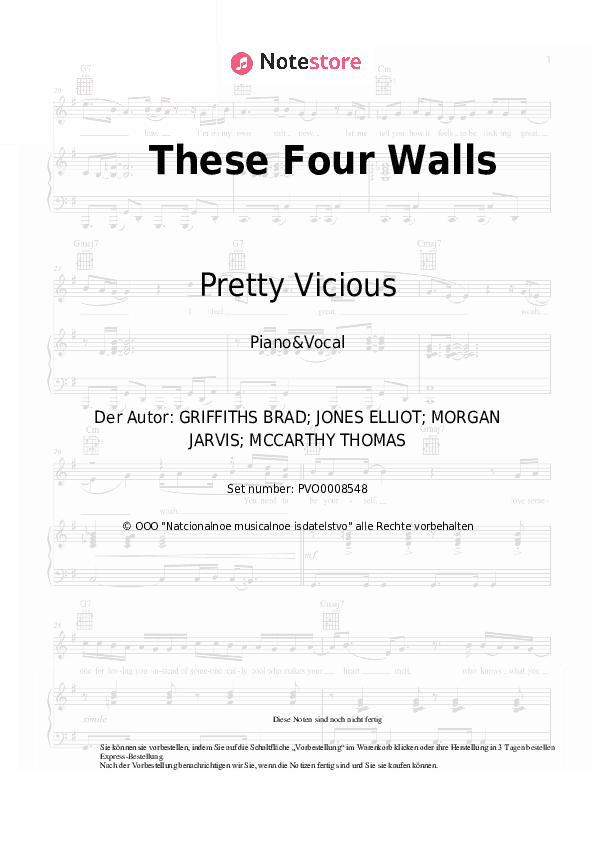 Noten mit Gesang Pretty Vicious - These Four Walls - Klavier&Gesang