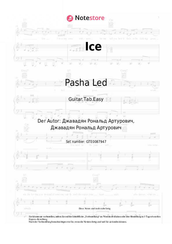 Einfache Tabs Pasha Led - Ice - Gitarre.Tabs.Easy