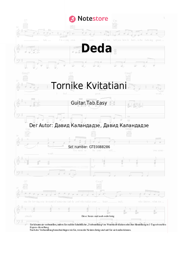Einfache Tabs Tornike Kvitatiani - Deda - Gitarre.Tabs.Easy