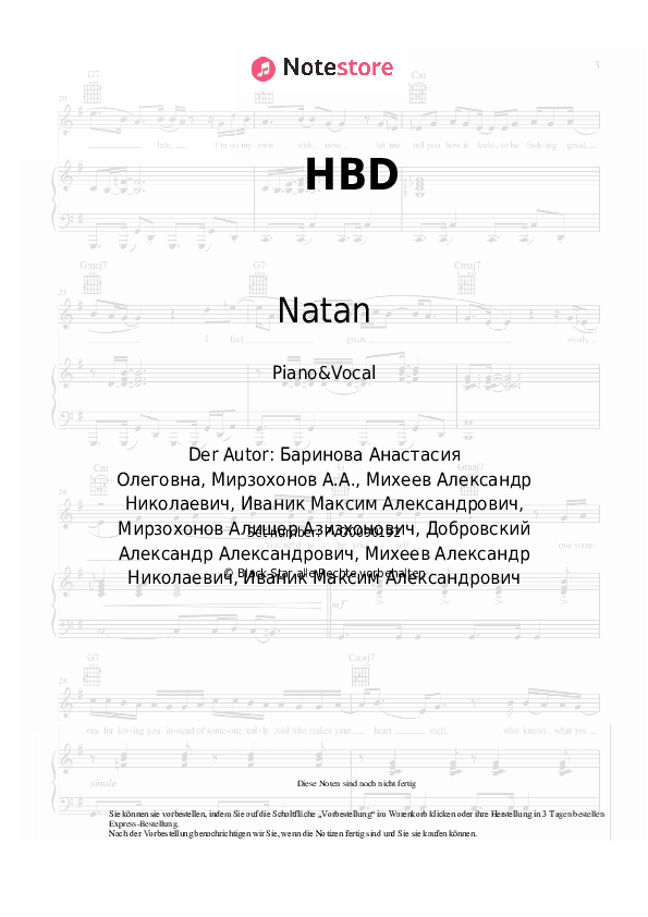Noten mit Gesang Natan, Pabl.A - HBD - Klavier&Gesang