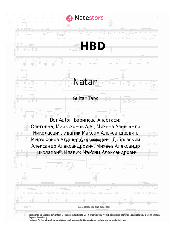 Tabs Natan, Pabl.A - HBD - Gitarre.Tabs