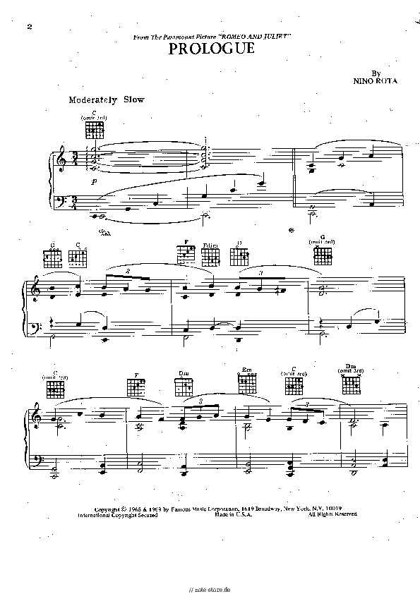 Noten Nino Rota - Prologue and Fanfare for the Prince - Klavier.Solo
