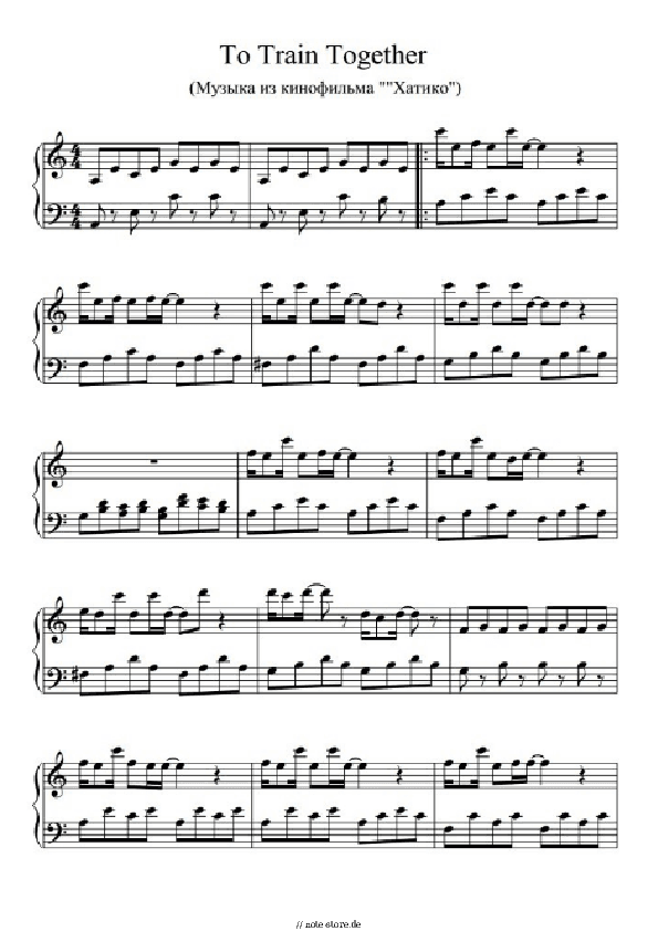 Noten Jan Kaczmarek - To Train Together - Klavier.Solo