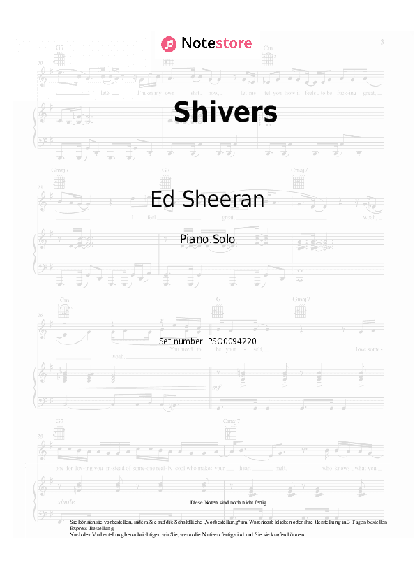 Noten Ed Sheeran - Shivers - Klavier.Solo