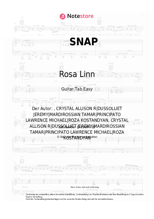 Einfache Tabs Rosa Linn - SNAP - Gitarre.Tabs.Easy
