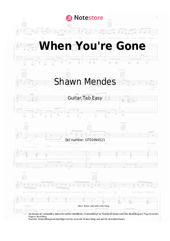 Einfache Tabs Shawn Mendes - When You're Gone - Gitarre.Tabs.Easy