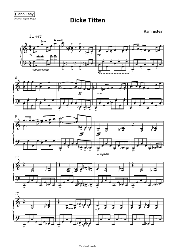 Einfache Noten Rammstein - Dicke Titten - Klavier.Einfach